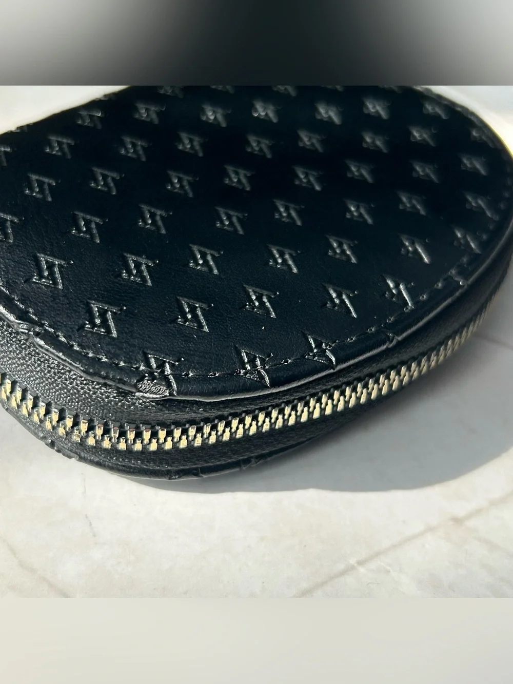Adrienne Vittadini Black Quilted Coin & Cosmetic Zip Pouch with Gold Hardware